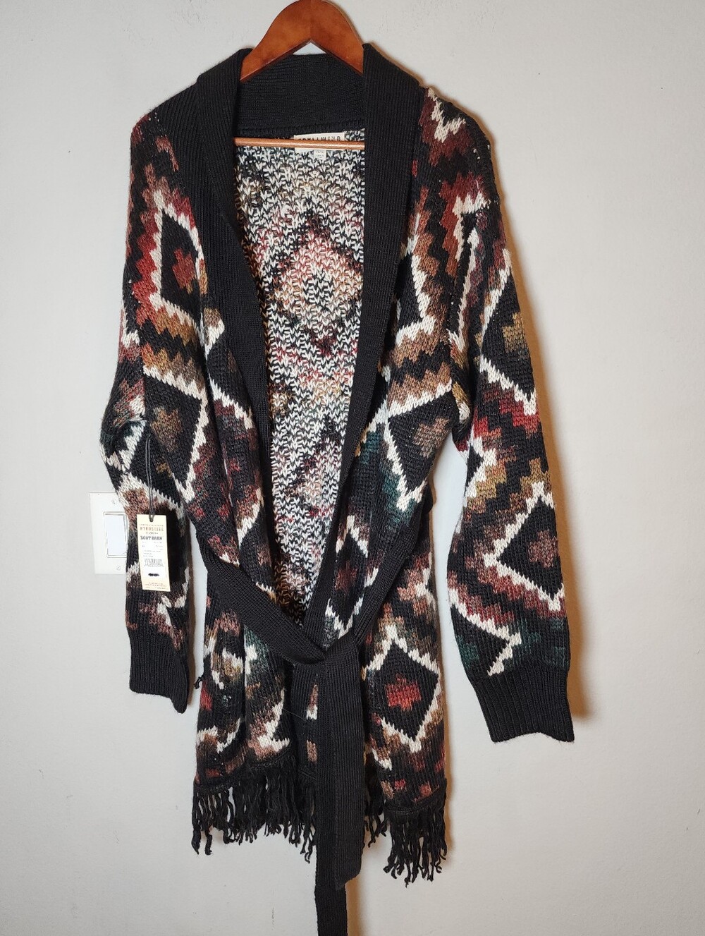 NWT Idyllwind Wool Blend Open Front Chunky Knit Cardigan Belt Southwestern XL
